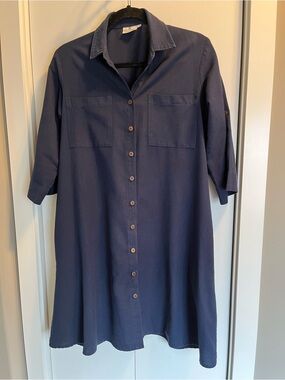 Relaxed Cotton Navy Button-Front Tunic or Shirt Dress